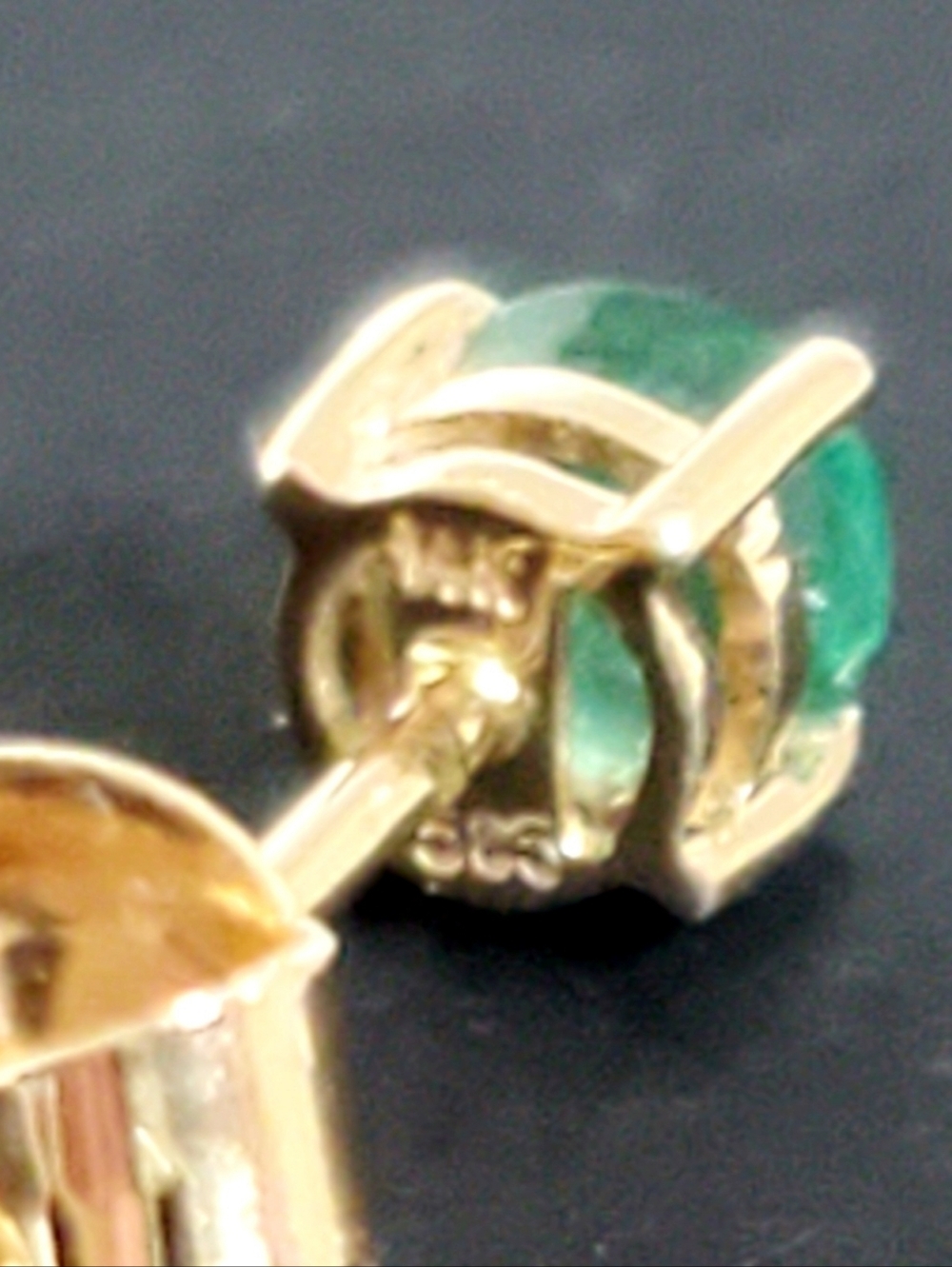 14k Gold Stud & Emerald Earrings - Picture 6 of 6